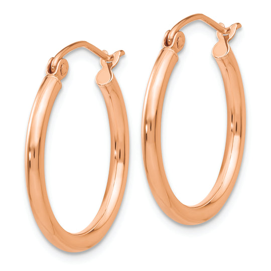 Aretes de Aro Livianos en Oro Rosa de 14k Pulidos con Tubo de 2 mm