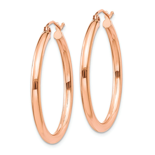 Aretes de Aro Livianos en Oro Rosa de 14k Pulidos con Tubo de 2.5 mm