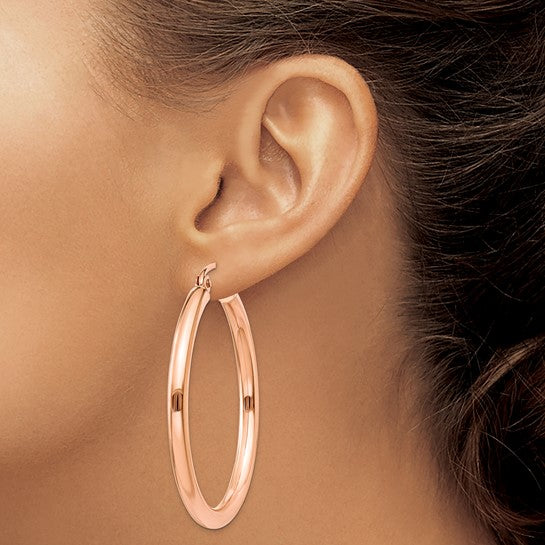 Aretes de Aro Livianos en Oro Rosa de 14k Pulidos con Tubo de 2.5 mm