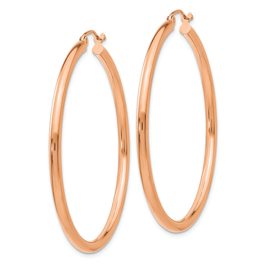 Aretes de Aro Livianos en Oro Rosa de 14k Pulidos con Tubo de 2.5 mm