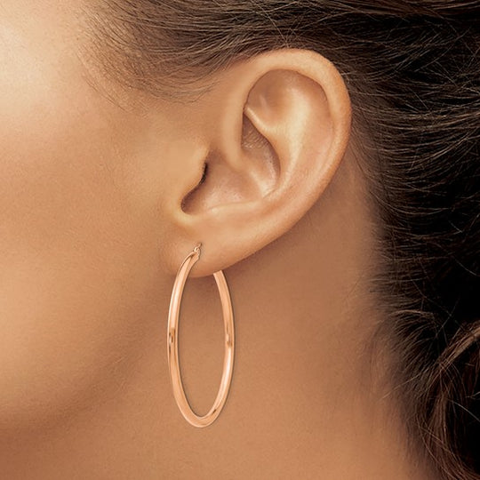 Aretes de Aro Livianos en Oro Rosa de 14k Pulidos con Tubo de 2.5 mm