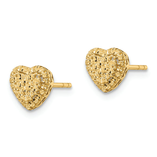 Pendientes de Corazón Cortado a Diamante Pulidos con Cierre Post en Oro Amarillo de 14k