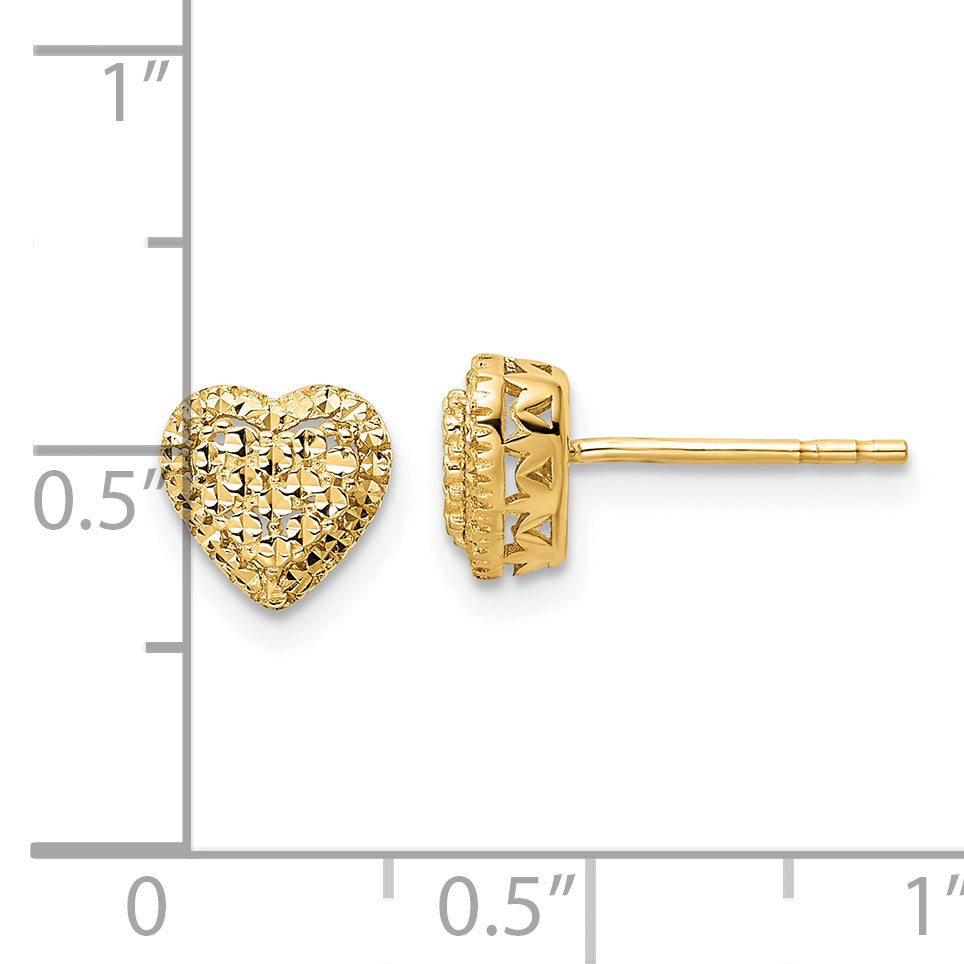 Pendientes de Corazón Cortado a Diamante Pulidos con Cierre Post en Oro Amarillo de 14k