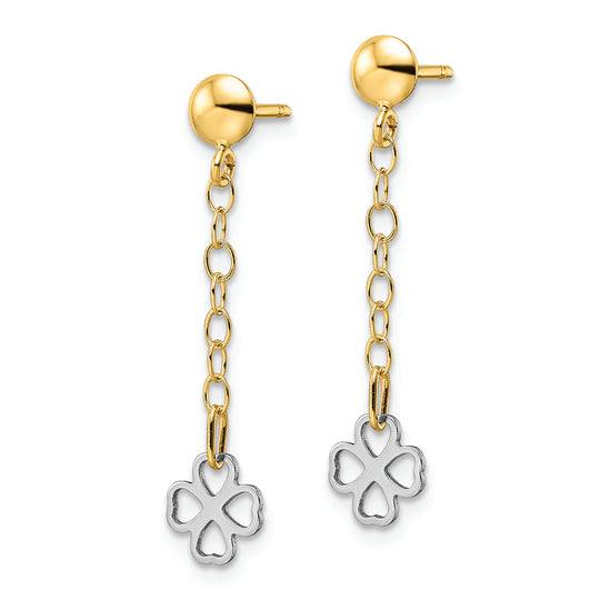 Aretes Colgantes en Forma de Flor en Oro Bicolor de 14k Pulido