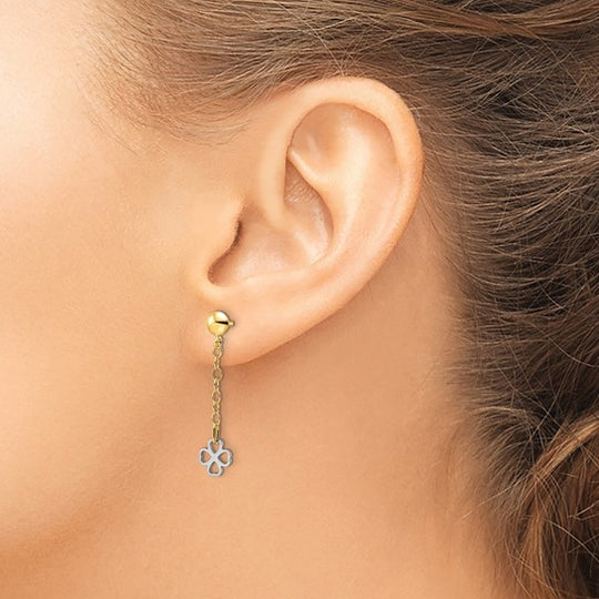 Aretes Colgantes en Forma de Flor en Oro Bicolor de 14k Pulido