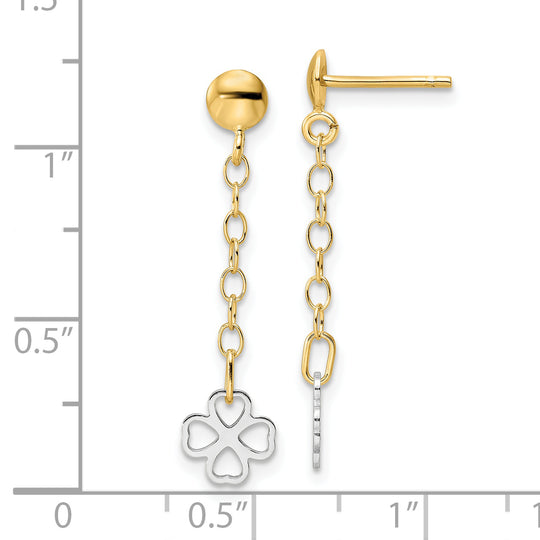 Aretes Colgantes en Forma de Flor en Oro Bicolor de 14k Pulido