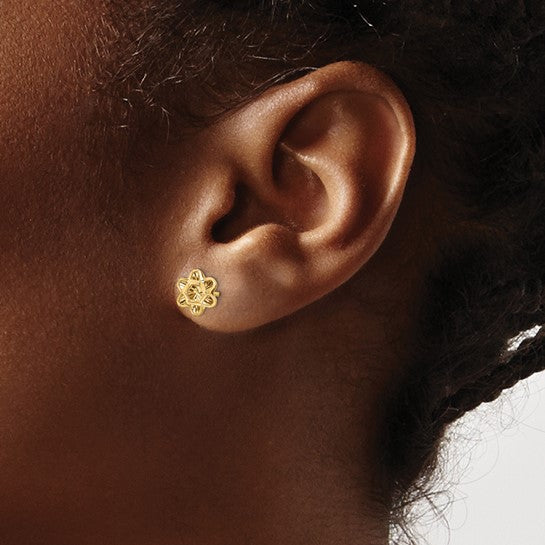 Pendientes de Botón en Oro Amarillo de 14k con Corte Diamante Floral