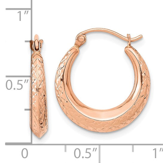 Pendientes de Aro Hueco Texturizados en Oro Rosa de 14K