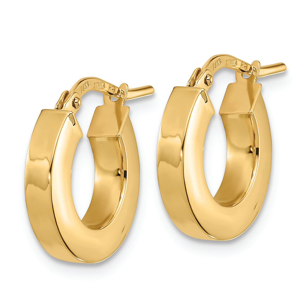 Pendientes de Aro Cuadrados Pulidos de Tubo de Oro Amarillo de 14K de 3 mm