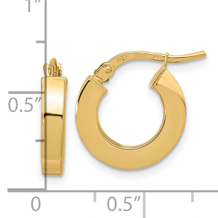 Pendientes de Aro Cuadrados Pulidos de Tubo de Oro Amarillo de 14K de 3 mm