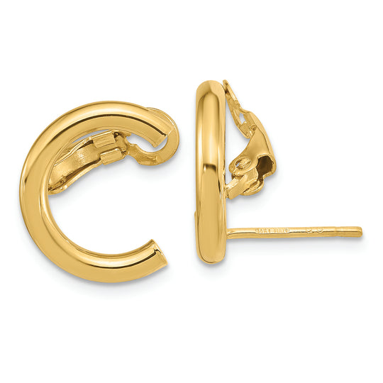 Aretes de Oro Amarillo de 14K con Forma de U Pulida (Clip-On y Poste)