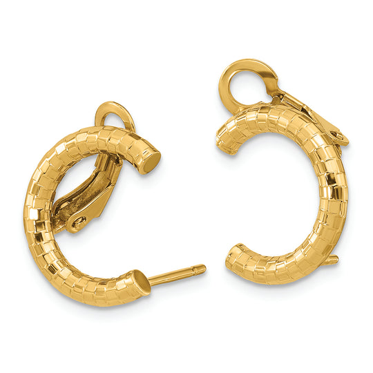 Aretes de Oro Amarillo de 14K con Forma de U Pulida y Texturizada (Clip-On y Poste)