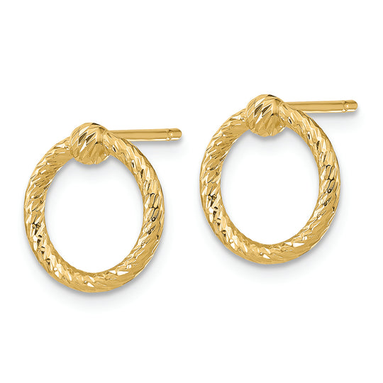 Aretes en Forma de Circulo Retorcido D/C y Pulidos en Oro de 14k