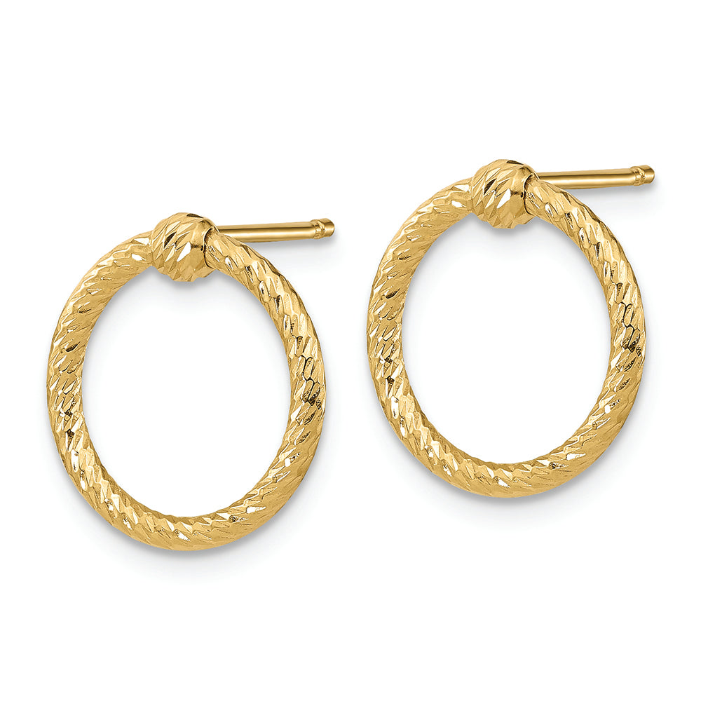 Aretes en Forma de Circulo Retorcido D/C y Pulidos en Oro de 14k