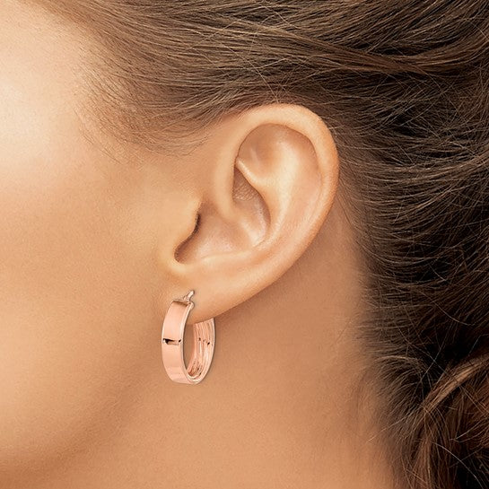 Pendientes Aro Pulidos y Texturizados de Oro Rosa de 14K (Con Interior Texturizado)