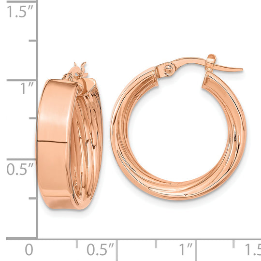 Pendientes Aro Pulidos y Texturizados de Oro Rosa de 14K (Con Interior Texturizado)