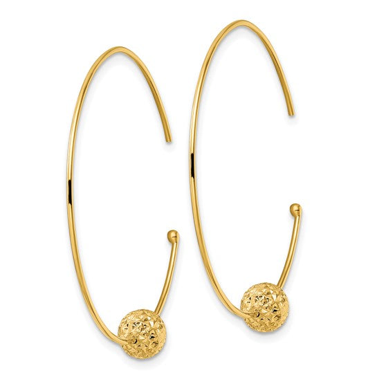 Aretes de Aros con Alambre de Oro Amarillo de 14K y Cuentas con Corte Diamante