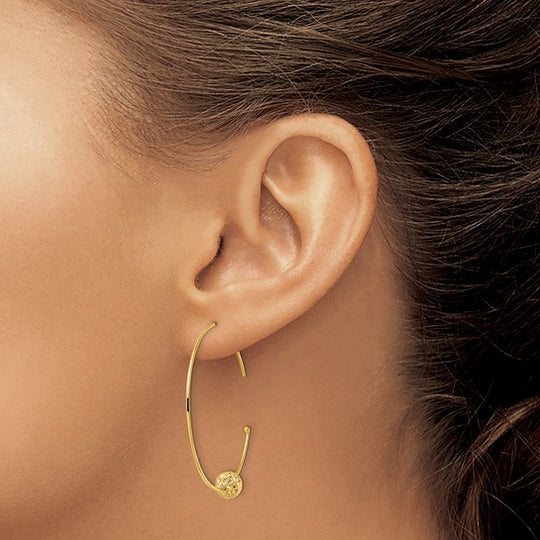 Aretes de Aros con Alambre de Oro Amarillo de 14K y Cuentas con Corte Diamante