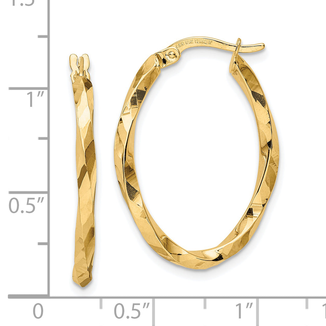 Pendientes de Aro Ovalados Retorcidos en Oro Amarillo de 14K de 2.5x20x29 mm