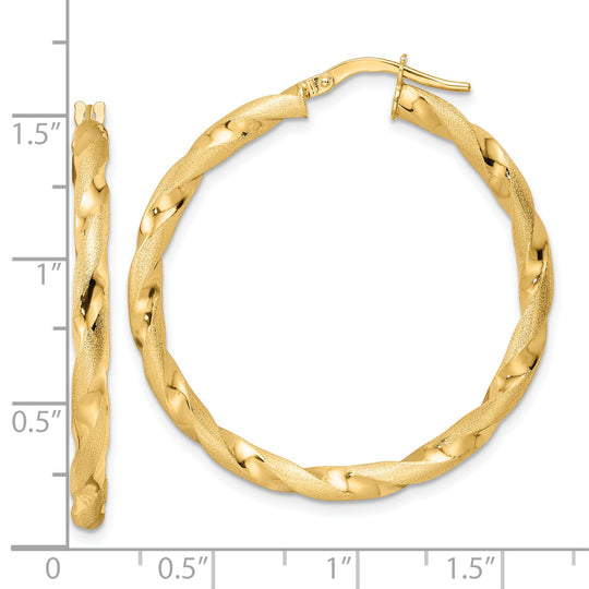 Pendientes de Aro Retorcidos Pulidos y Cepillados de 14K