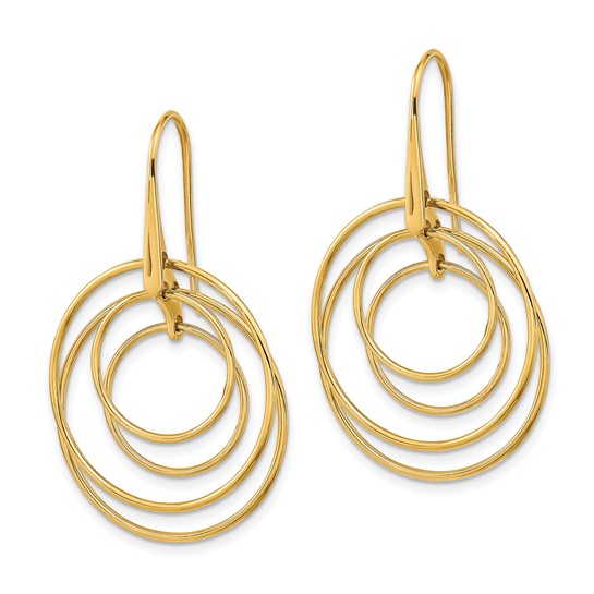 Aretes Colgantes de Círculos Pulidos en Oro Amarillo de 14K