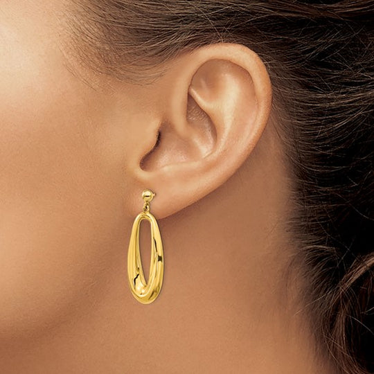 Aretes Colgantes de Óvalo Hueco Pulidos de 14K