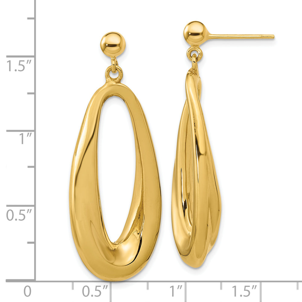 Aretes Colgantes de Óvalo Hueco Pulidos de 14K