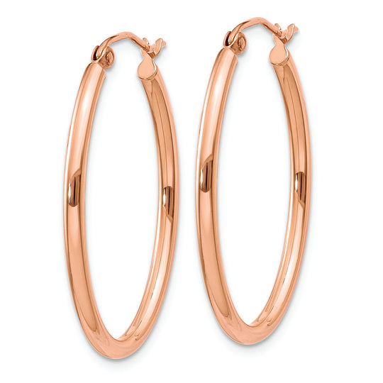 Aretes Tipo Argolla Ovalados en Oro Rosa de 14k