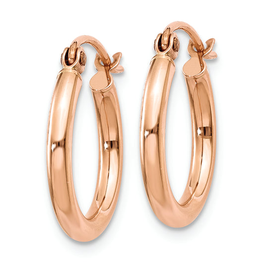 Aretes de Aro Livianos en Oro Rosa de 14k Pulidos con Tubo de 2 mm