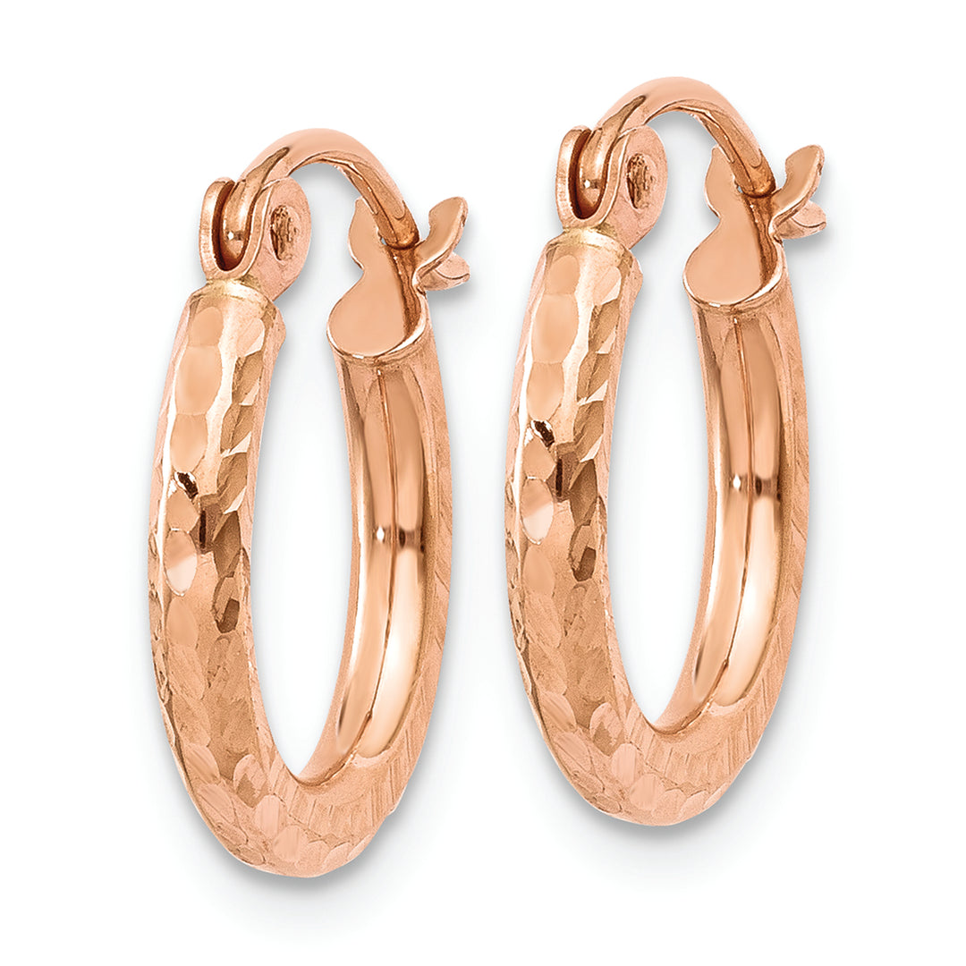 Aretes Tipo Argolla Ligeros con talla de diamante en Oro Rosa de 14k