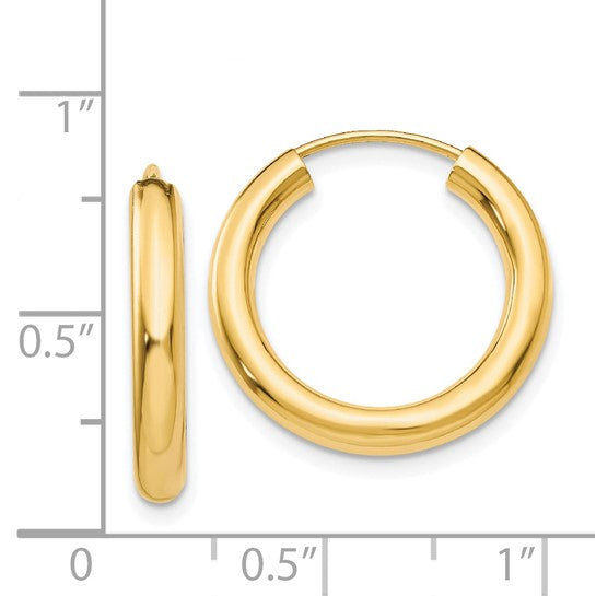 Pendientes de Aro Tubo Infinito Pulido en Oro Amarillo de 14k