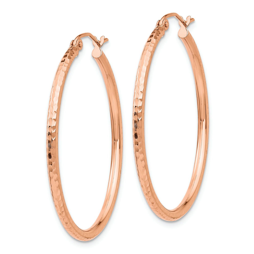 Aros Grandes de Tubo con Corte Diamante, Oro Rosa de 14k, Pulidos y Livianos