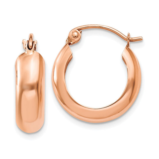 Aretes Tipo Argolla Pequeños Pulidos en Oro Rosa de 14k