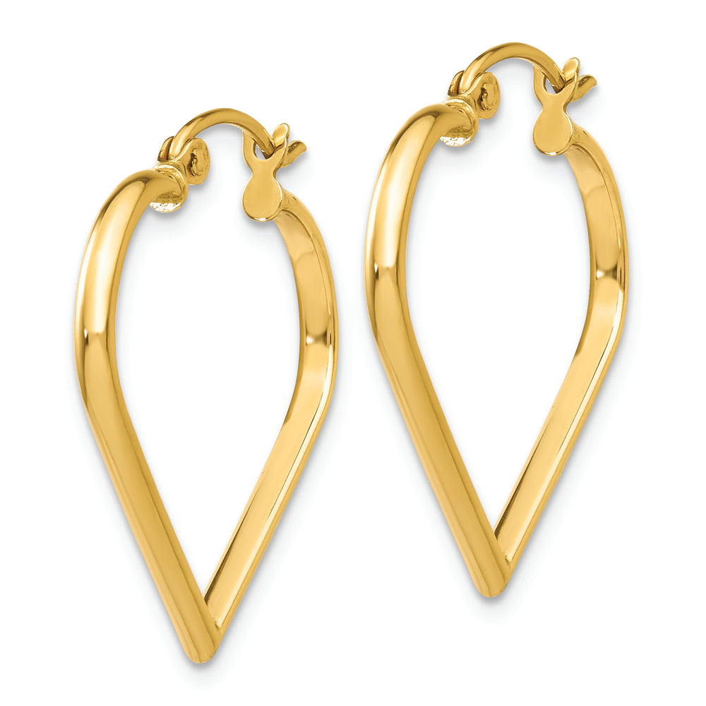 Aretes Tipo Argolla con Forma de Corazón de 2 mm, Pulidos en Oro de 14k