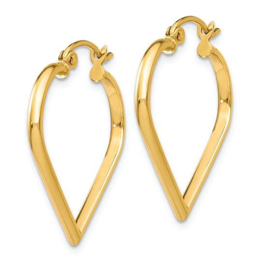 Aretes Tipo Argolla con Forma de Corazón de 2 mm, Pulidos en Oro de 14k