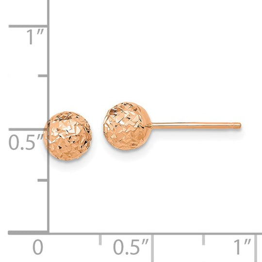 Pendientes de Bola con Corte Diamante en Oro Rosa de 14k de 6mm