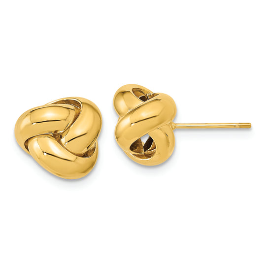 Pendientes de Botón con Nudos de Amor Pulidos en Oro de 14k