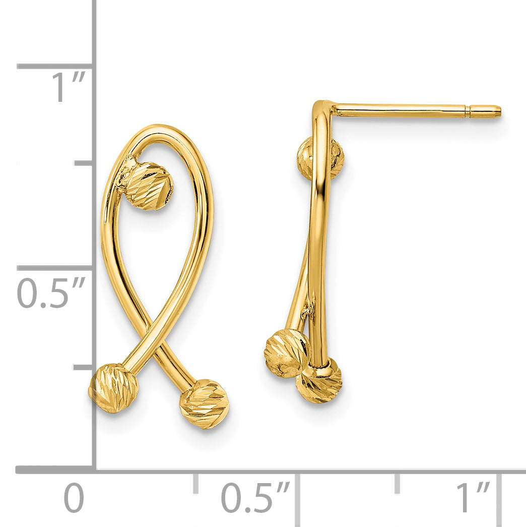 Pendientes de Poste de 14K Pulidos con Corte Diamante y Diseño Elegante