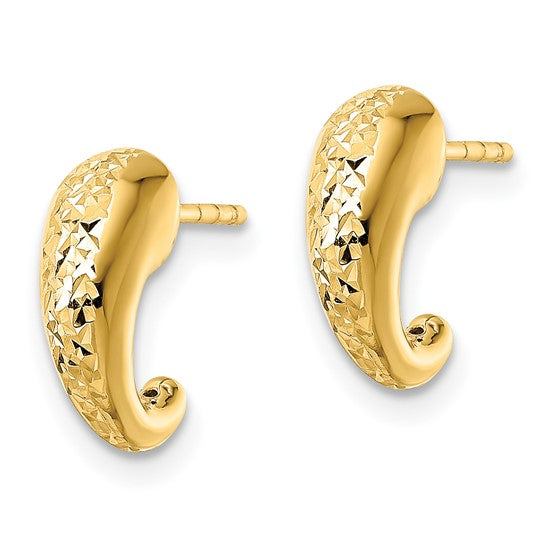 Aretes J-Hoop Huecos de Borde Pulido con Corte Diamante en Oro Amarillo de 14K