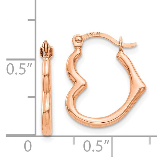 Pendientes de Aro Huecos en Forma de Corazón 14K Oro Rosa