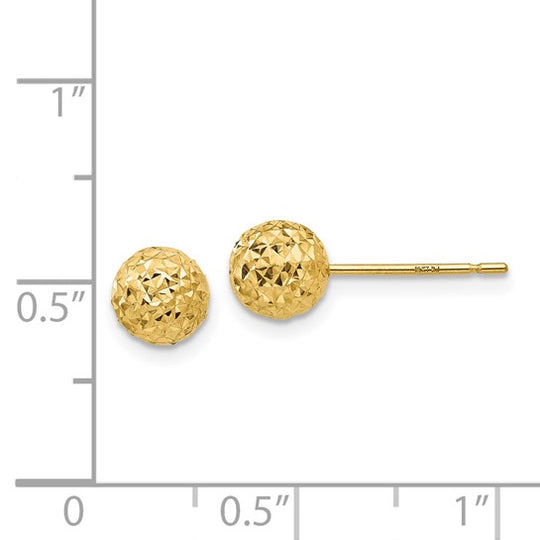 Pendientes de Bola con Corte Diamante en Oro Amarillo de 14k