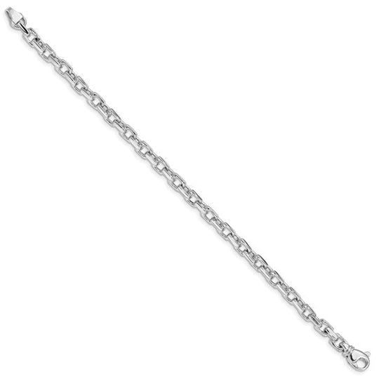 Pulsera de Oro Blanco de 14K de 8 pulgadas y 4.6 mm con Enlace Decorativo Pulido a Mano y Cierre de Langosta Elegante