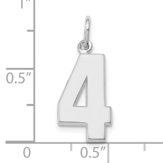 Dije Número 4 Pulido Pequeño en Oro Blanco de 14k