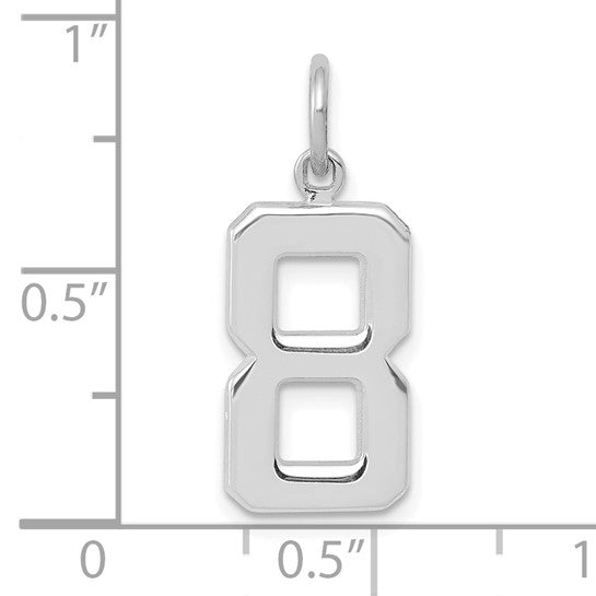 Dije Número 8 Pulido Mediano en Oro Blanco de 14k
