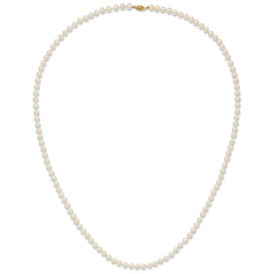 Collar de Oro Amarillo de 14k con Perlas Blancas Casi Redondas de Agua Dulce Cultivadas - 28 Pulgadas