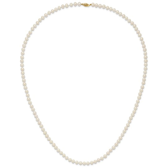 Collar de Oro Amarillo de 14k con Perlas Blancas Casi Redondas de Agua Dulce Cultivadas - 28 Pulgadas