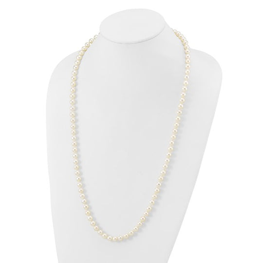 Collar de Oro Amarillo de 14k con Perlas Blancas Casi Redondas de Agua Dulce Cultivadas - 28 Pulgadas