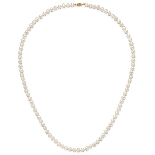 Collar de Oro Amarillo de 14k con Perlas Blancas Casi Redondas de Agua Dulce Cultivadas - 28 Pulgadas