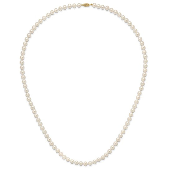 Collar de Oro Amarillo de 14k con Perlas Blancas Casi Redondas de Agua Dulce Cultivadas - 28 Pulgadas