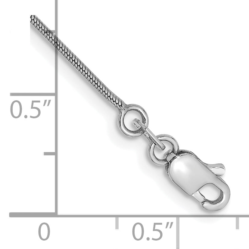 Cadena Serpiente Redonda de Oro Blanco de 14k de 7 pulgadas y 0.9 mm con Cierre de Langosta